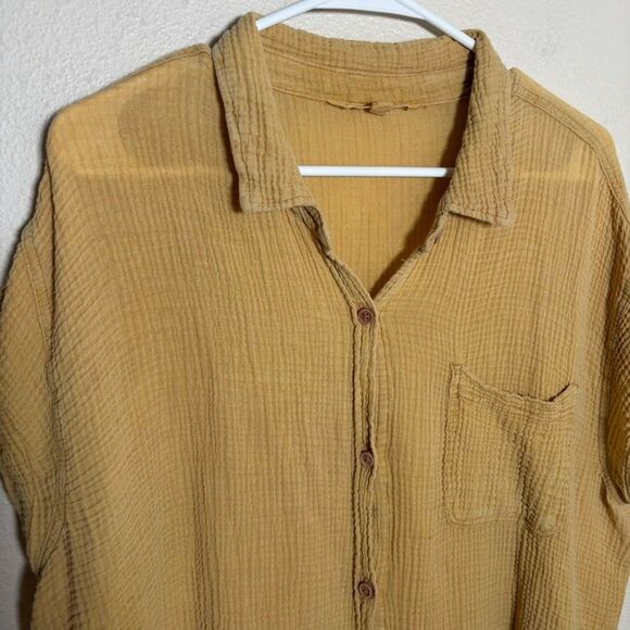 Vanilla Star Blouse Women's XL Gauze Button Up Short Sleeve Sheer Collared Top - Picture 2 of 8